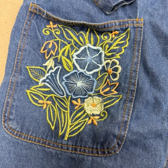 Denim Jazz Embroidered Floral Jean Jacket Shirt Button Front Women's‎ L VTG - Picture 2 of 10